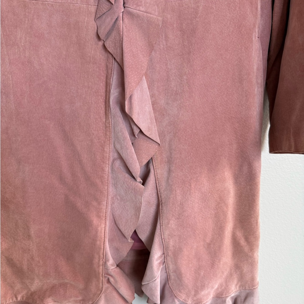Vintage Dust Pink Leather Women's Ruffle Coat - Picture 3 of 6